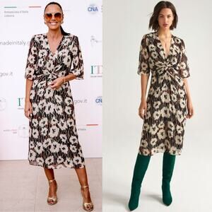 New $555 BA&SH Kaz Dress Metallic Midi Twist Front Waist Ecru Cocktail Wedding